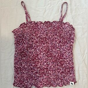 Magenta ribbed stretchy floral tank top